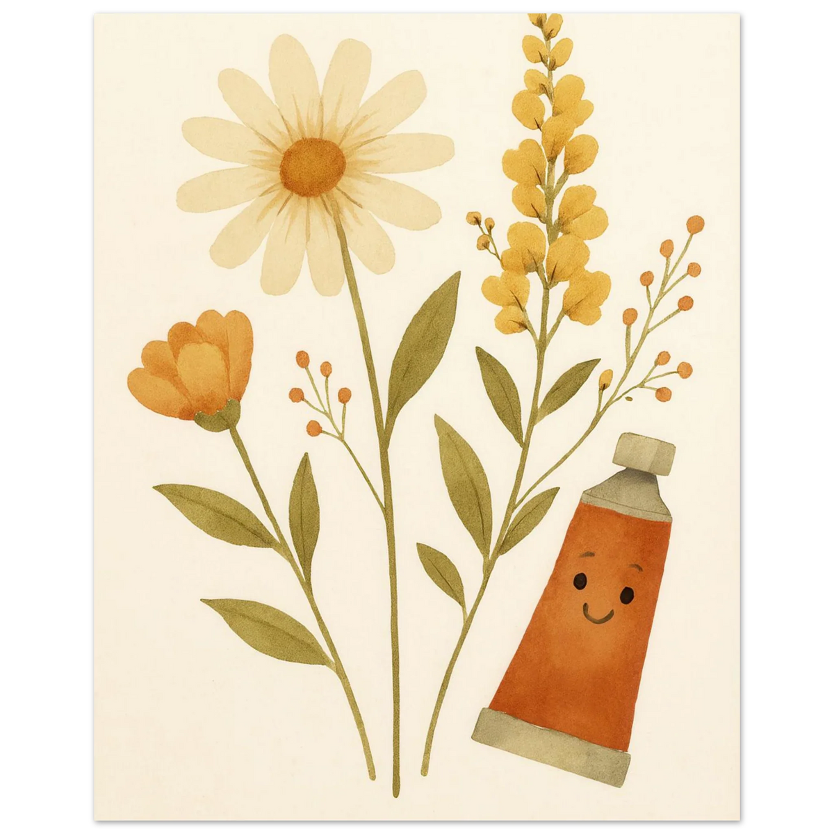 Vibrant Floral & Happy Paint Tube Art Print – Whimsical Barn Style Botanical Wall Art in Multiple Sizes