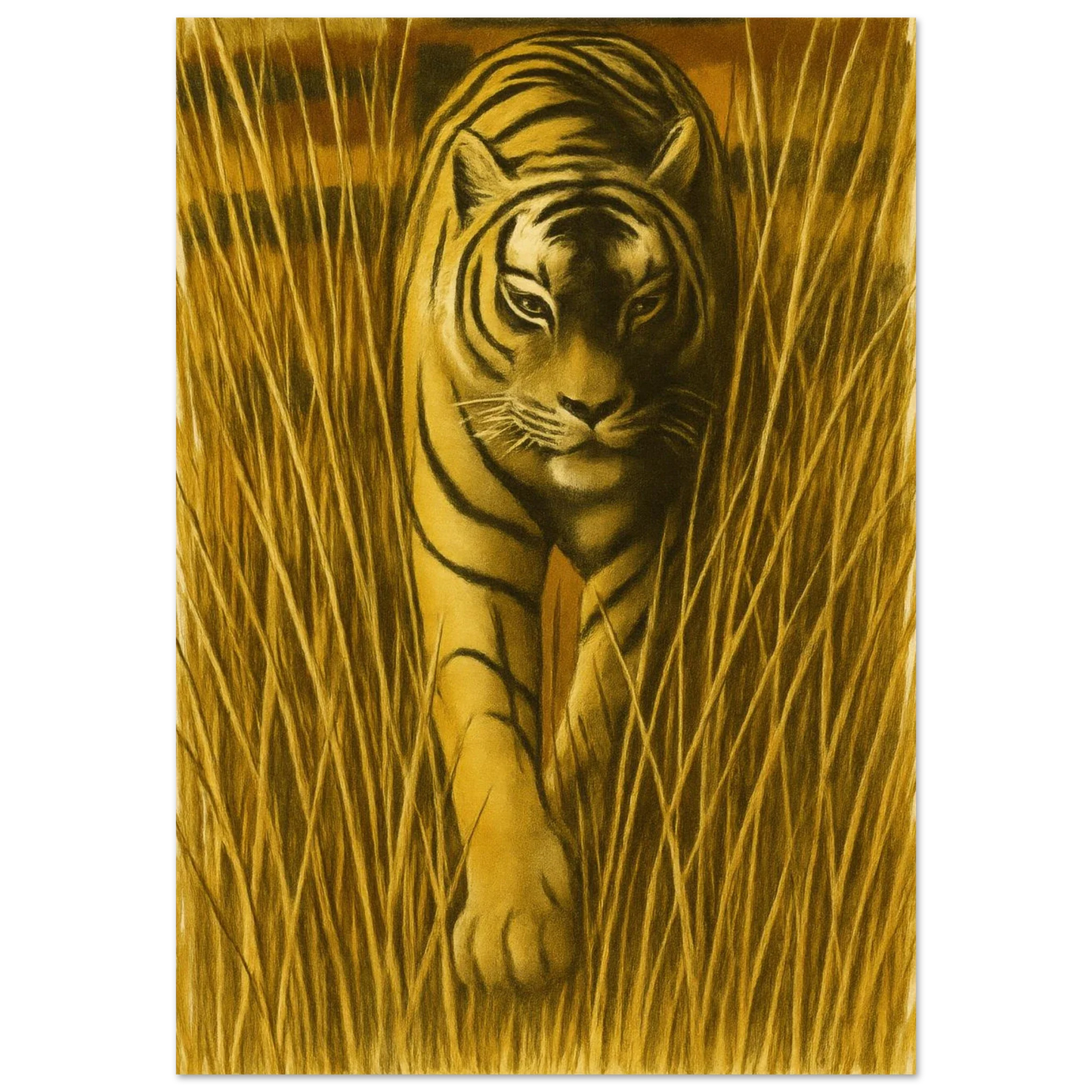 Majestic "Tiger in Tall Grass" Vintage Wildlife Art Print – Premium Quality Poster