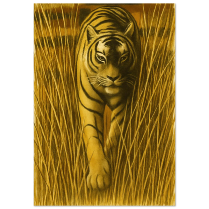 Majestic "Tiger in Tall Grass" Vintage Wildlife Art Print – Premium Quality Poster
