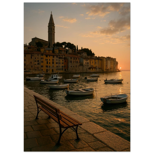 Golden Hour Coastal Town Sunset Poster – Vivid Seascape Art Print in Your Choice of 29 Sizes