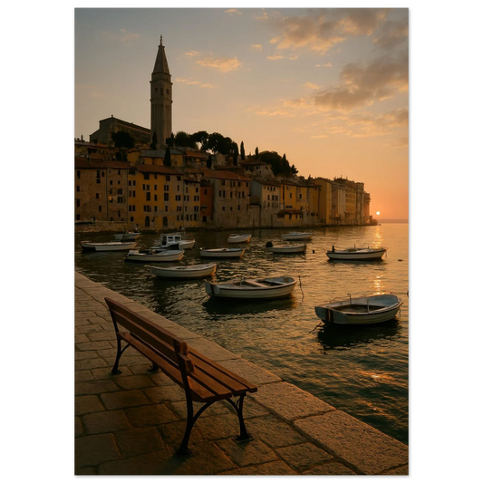 Golden Hour Coastal Town Sunset Poster – Vivid Seascape Art Print in Your Choice of 29 Sizes