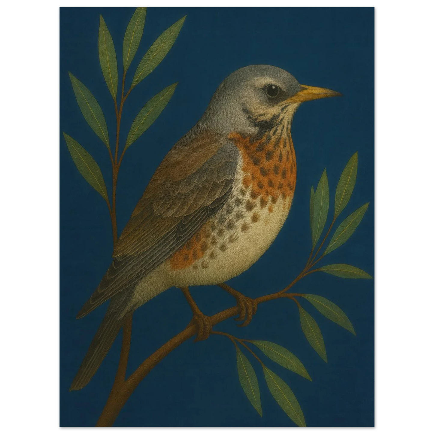 Fieldfare Bird on Branch Art Print – Vibrant Woodland Wildlife Wall Decor for Nature Lovers, in Various Sizes