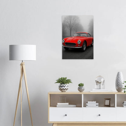 Bilar: Classic Red Sports Car Art Print – Captivating Mist Series, Available in Multiple Sizes