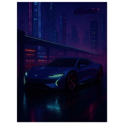 Framtidens Färd: Neo-Noir Stadsvy med Bil Art Print – Välj Din Perfekta Storlek