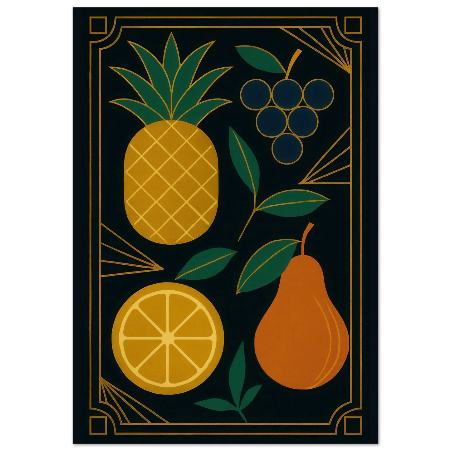 Frukter: Elegant Art Deco Frukt Poster – Lyxig Väggkonst med Gyllene Detaljer