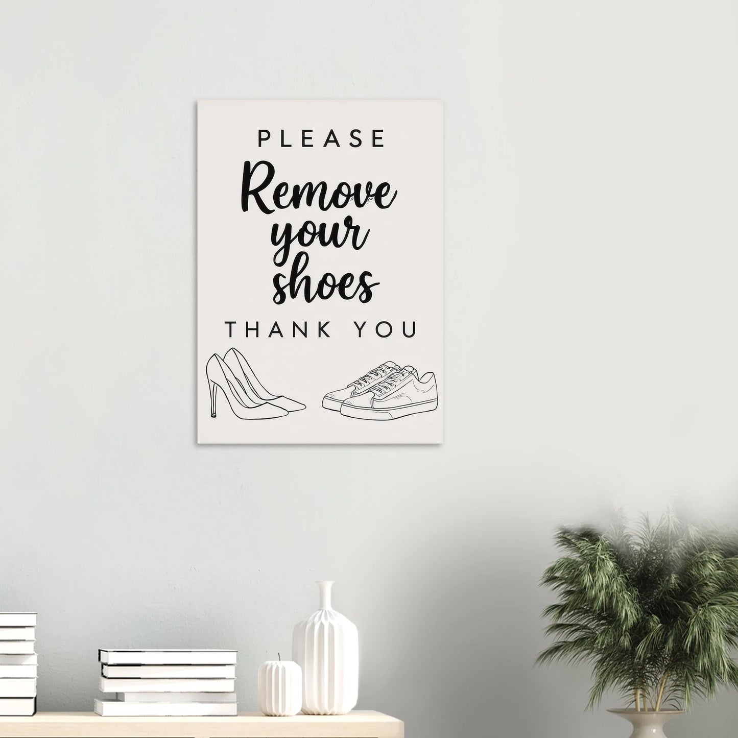 Elegant 'Remove Your Shoes' Art Print for a Welcoming Home in Multiple Sizes