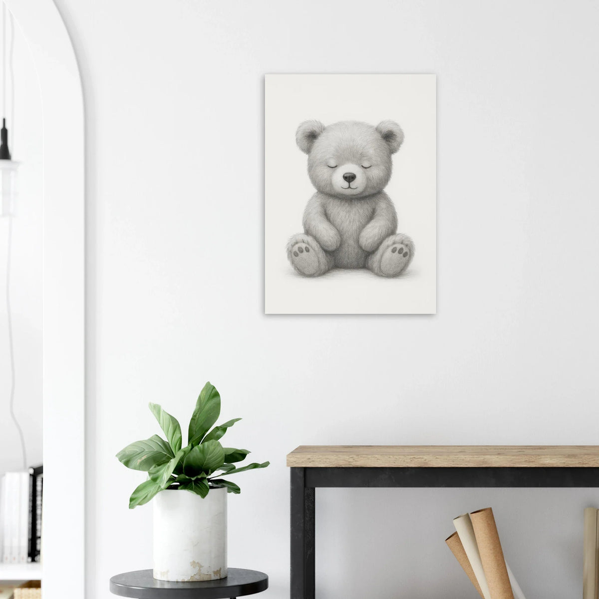Sleepy Teddy Bear Sketch Art Print – Minimalist Nursery Decor Poster