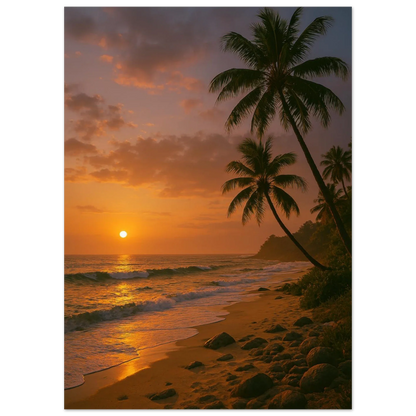 Golden Hour Tropical Sunset Poster - Vibrant Beach Art Print for Your Home