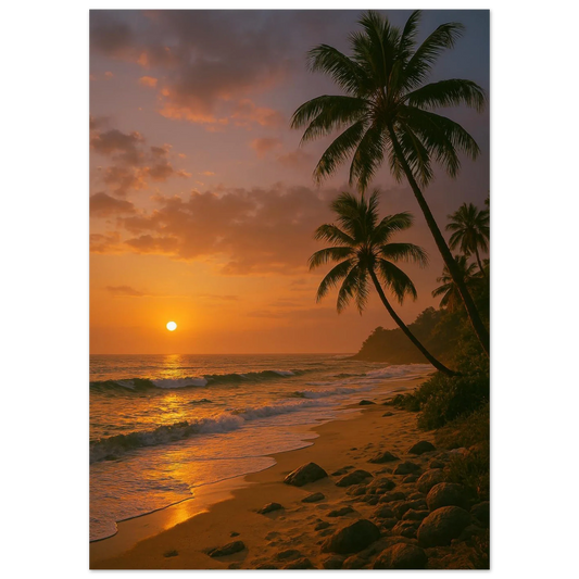 Golden Hour Tropical Sunset Poster - Vibrant Beach Art Print for Your Home