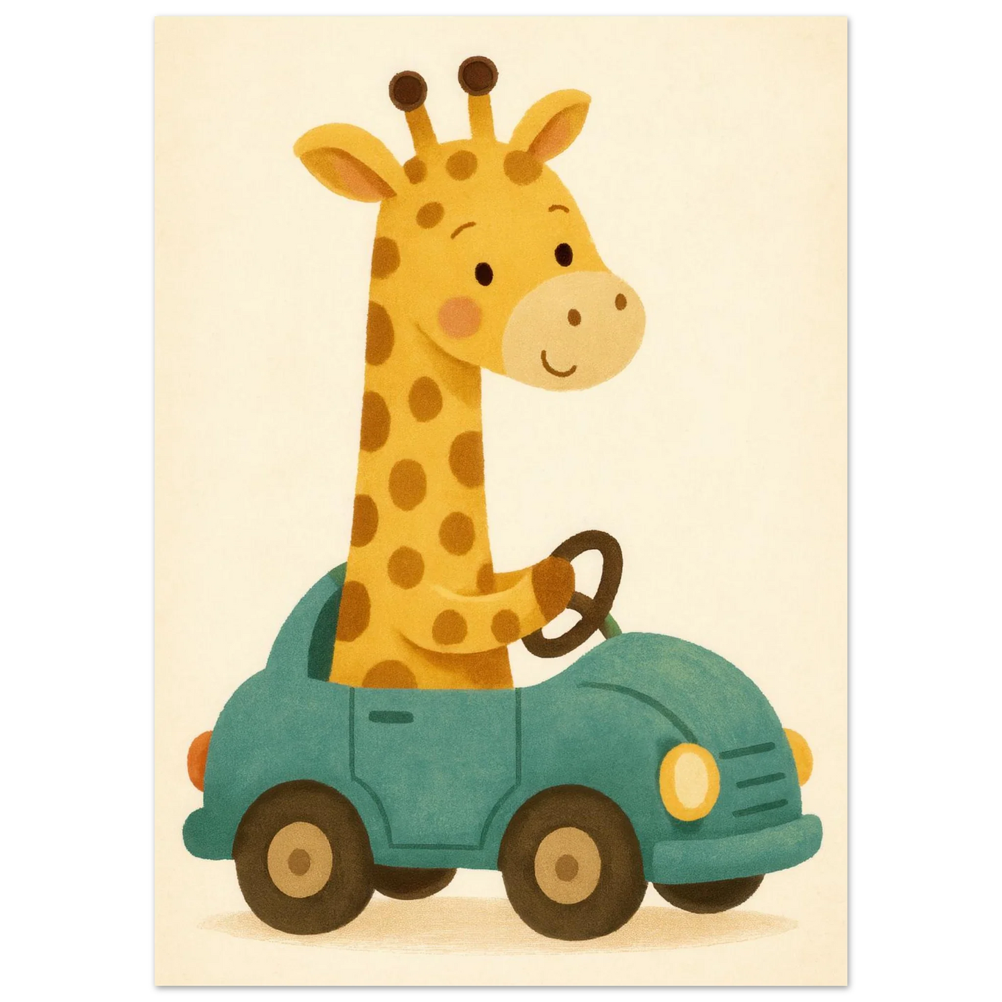 Söt Giraff i Bil – Lekfull Barnrumstavla