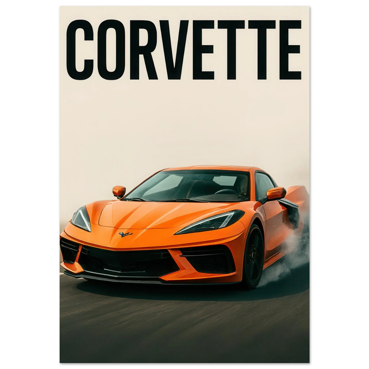 Corvette Stingray Sportbil Affisch: Ikonisk Orange Racing Konsttryck i Premiumkvalitet
