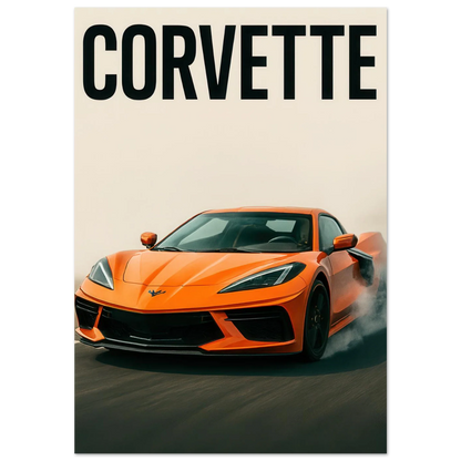 Corvette Stingray Sportbil Affisch: Ikonisk Orange Racing Konsttryck i Premiumkvalitet