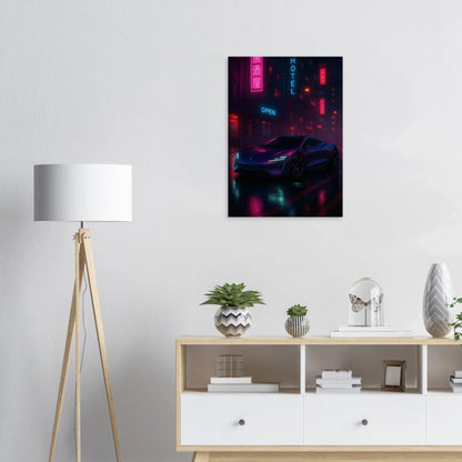 Neon Night Rider Poster: Vibrant Cyberpunk Car Art Print, Choose Your Size