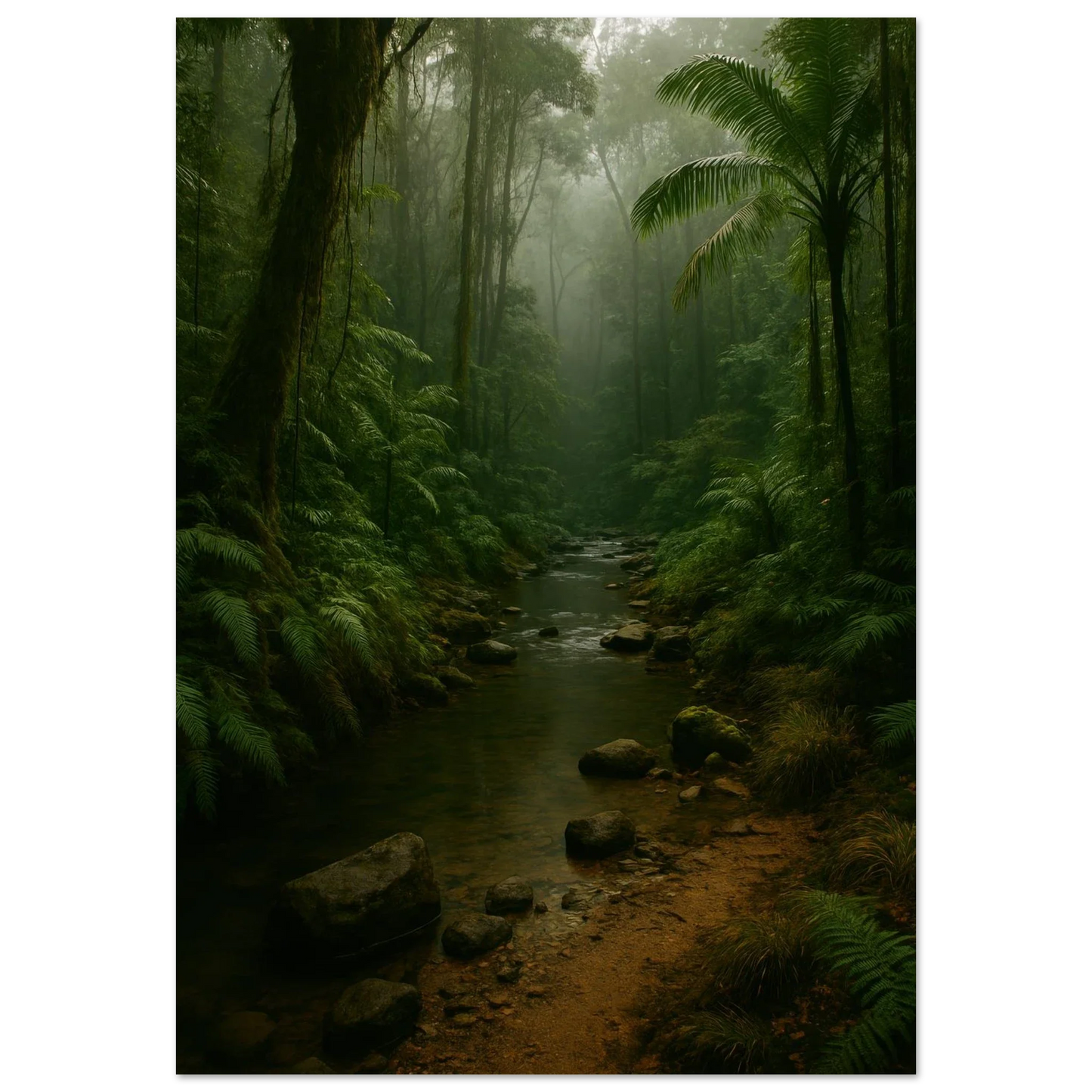 Misty Emerald Jungle River Poster - Premium Nature Wall Art