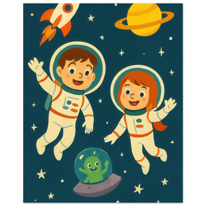 Kosmiska Kompisar: Fängslande Astronaut- & Alien- Konsttryck