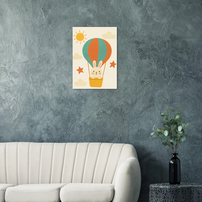 Dreamy Hot Air Balloon Bunny Adventure Poster - Whimsical Wall Art in Various Sizes