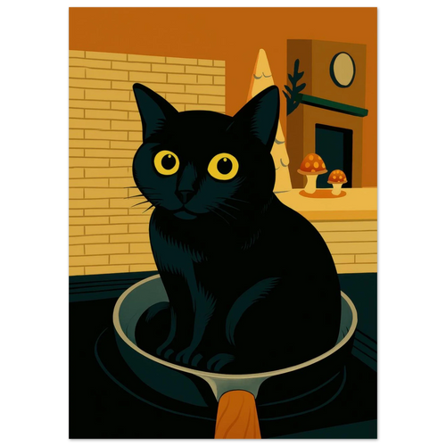 Katt i Stekpanna Poster – Rolig Konst för Ditt Hem