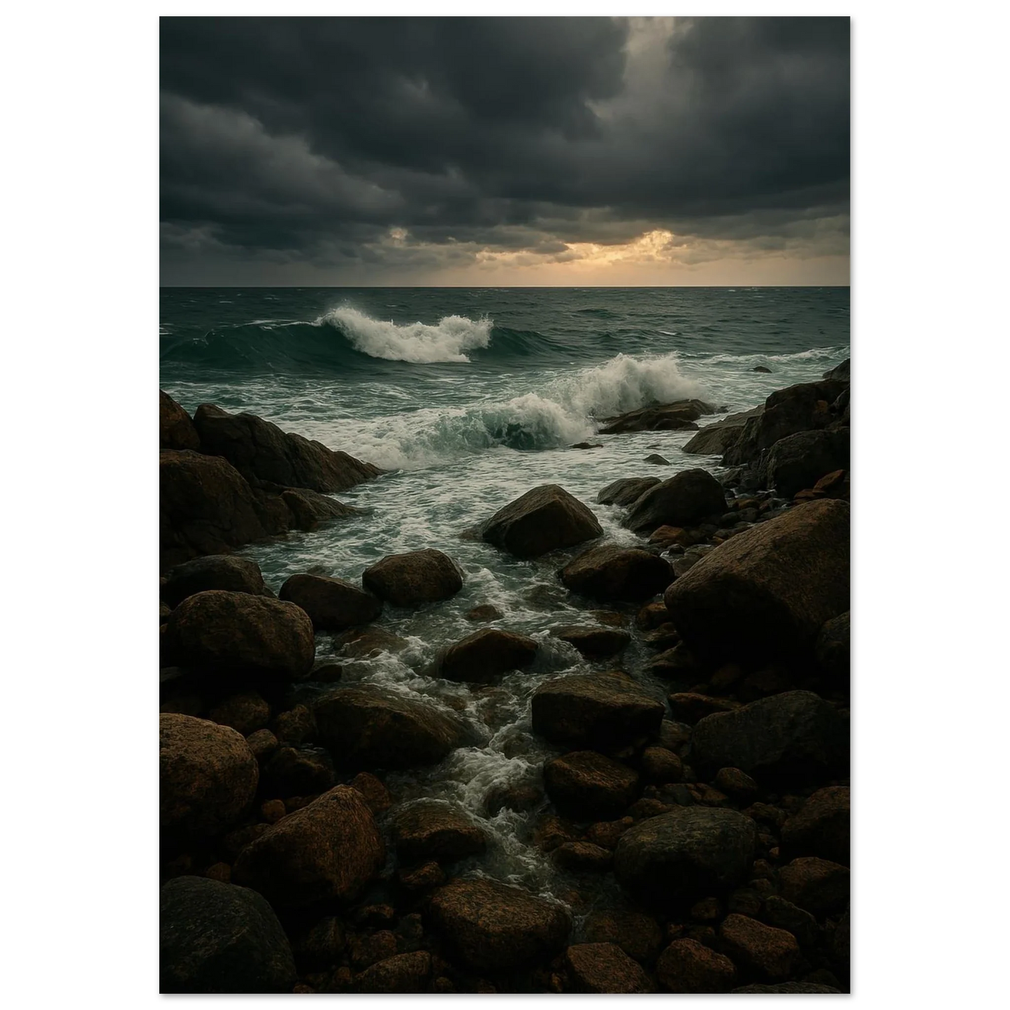 Dramatic Coastal Storm Waves Canvas Print – Ocean Art with Dark Skies & Vibrant Seas, Available in 29 Sizes