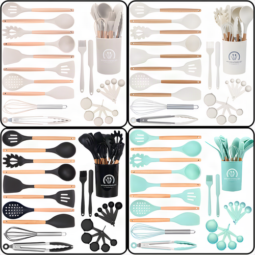 Wooden Handle Silicone Utensil Set