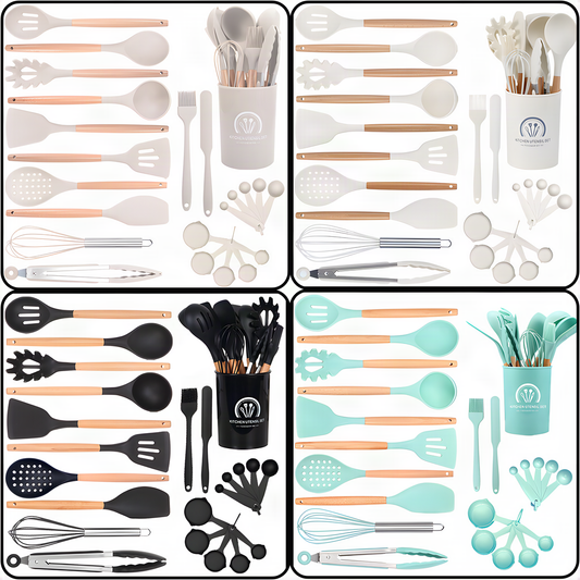 Wooden Handle Silicone Utensil Set