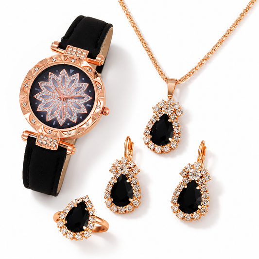 Floral Watch and Jewelry Set