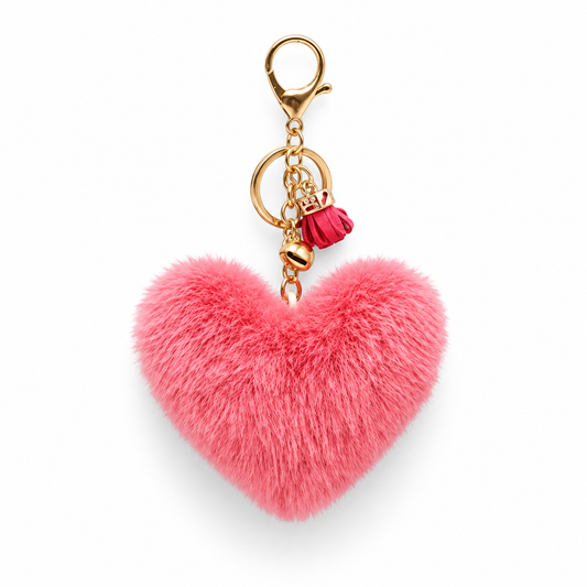 Fluffy Heart Tassel Key Charm