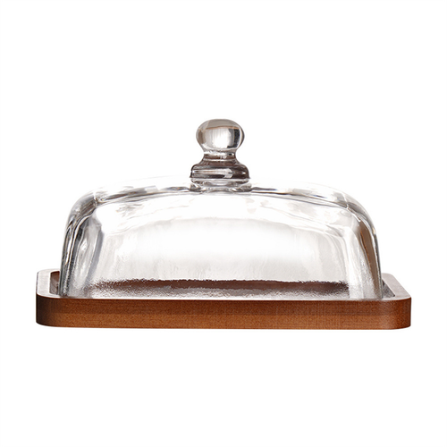 Glass Butter Dish with Wooden Base