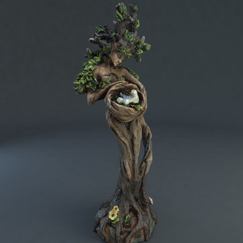 Tree and Bird Resin Statue