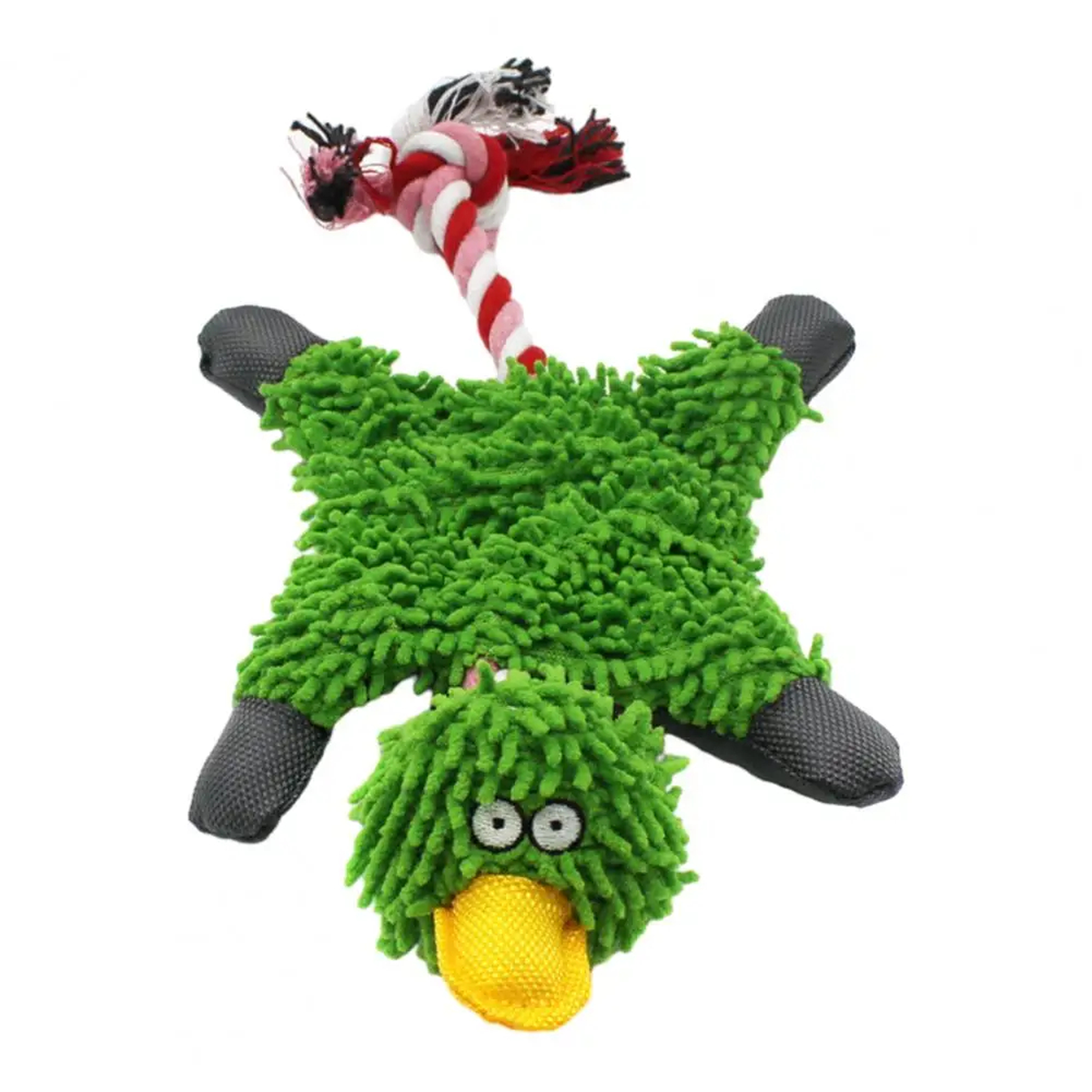 Green Chenille Duck Dog Toy with Rope Tail