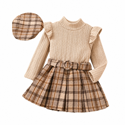 Girls Knit Top and Plaid Skirt Set