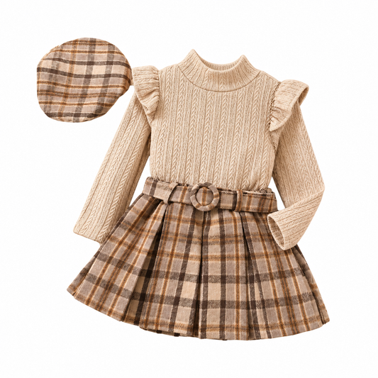 Girls Knit Top and Plaid Skirt Set