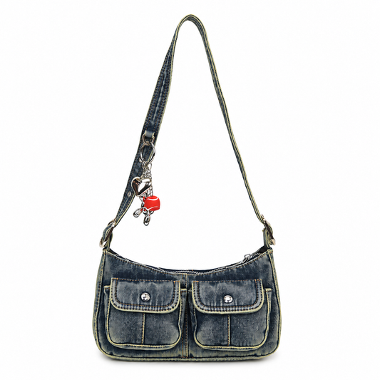 Denim Baguette Shoulder Bag