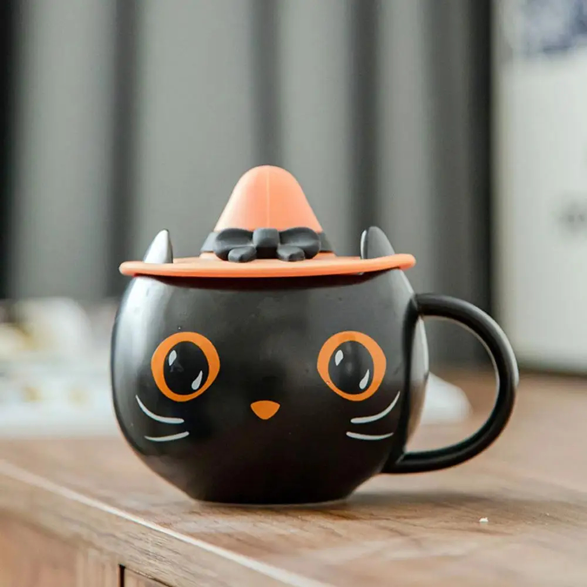 Halloween Cat Mug with Lid