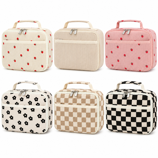 Corduroy Lunch Bag with Zip Pockets