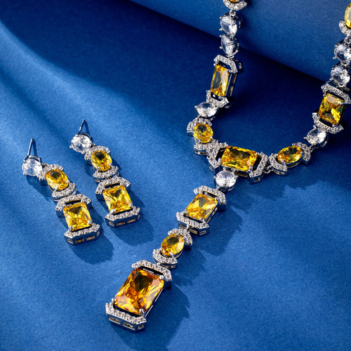 Gold-Tone Gemstone Necklace and Earring Set