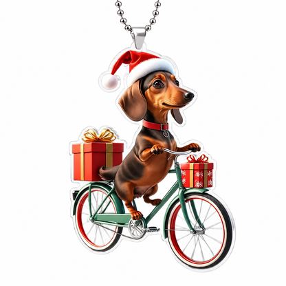 Acrylic Dog Bicycle Christmas Ornaments