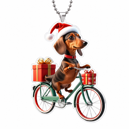 Acrylic Dog Bicycle Christmas Ornaments