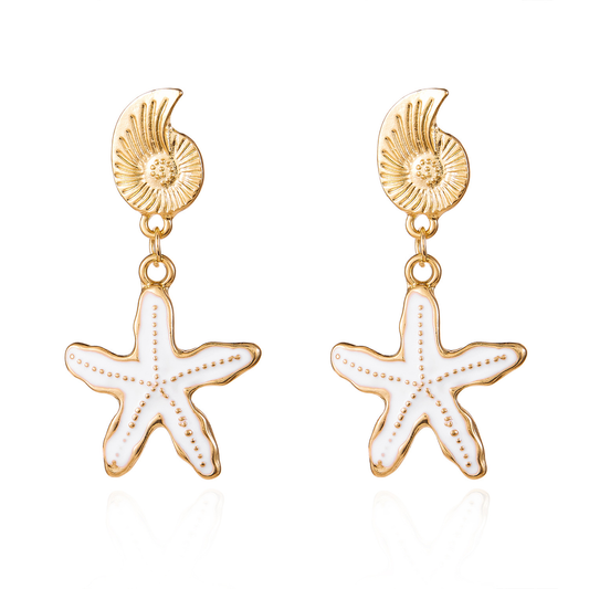 White Starfish Drop Earrings