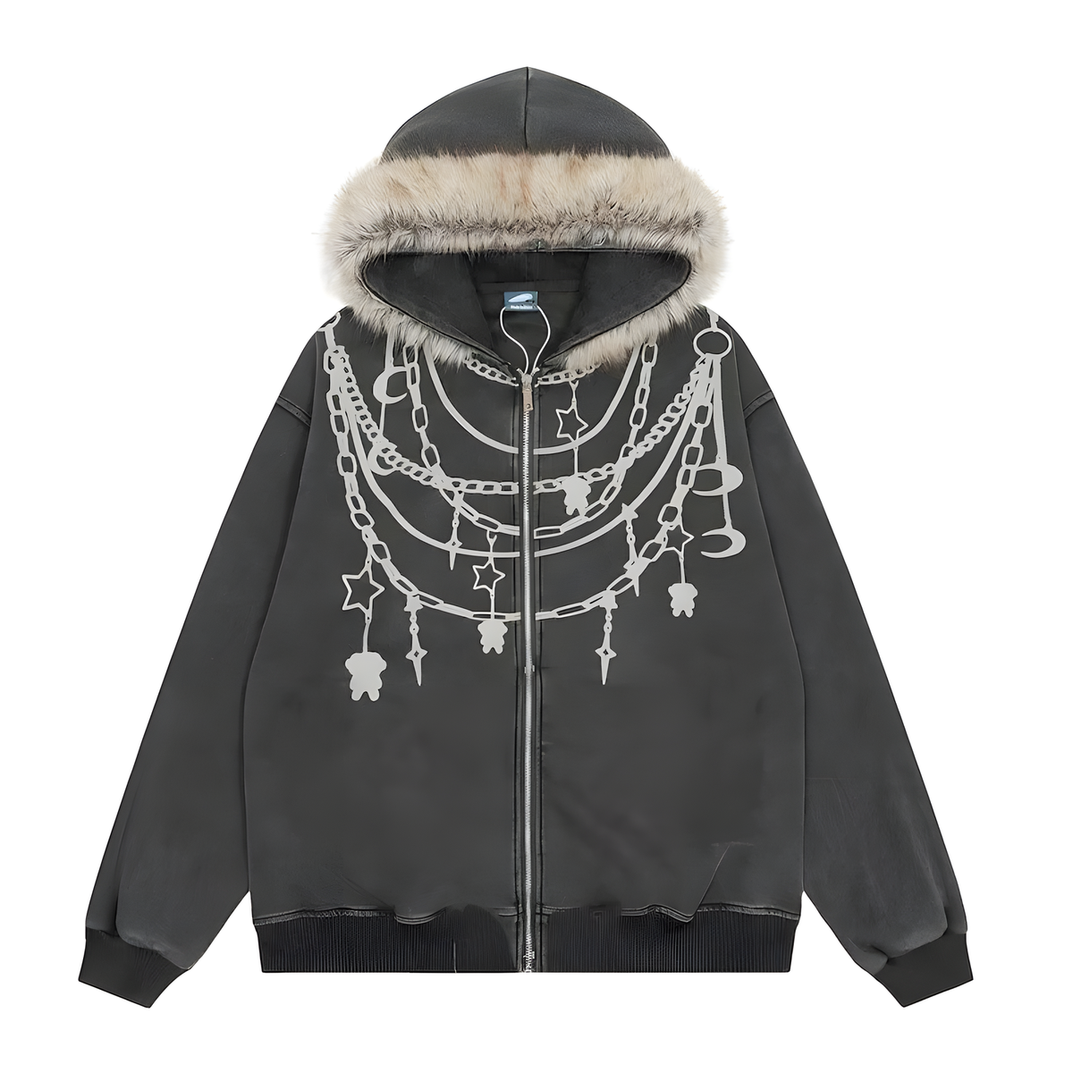 Plush-Collar Hooded Jacket