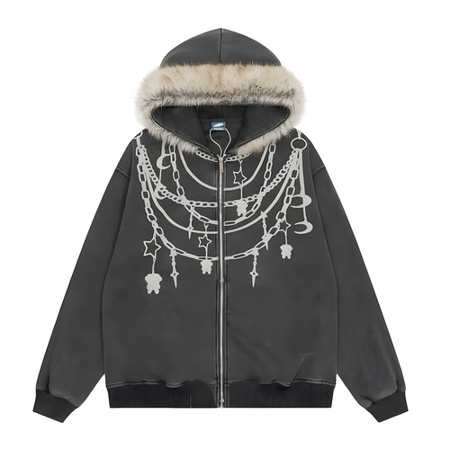 Plush-Collar Hooded Jacket