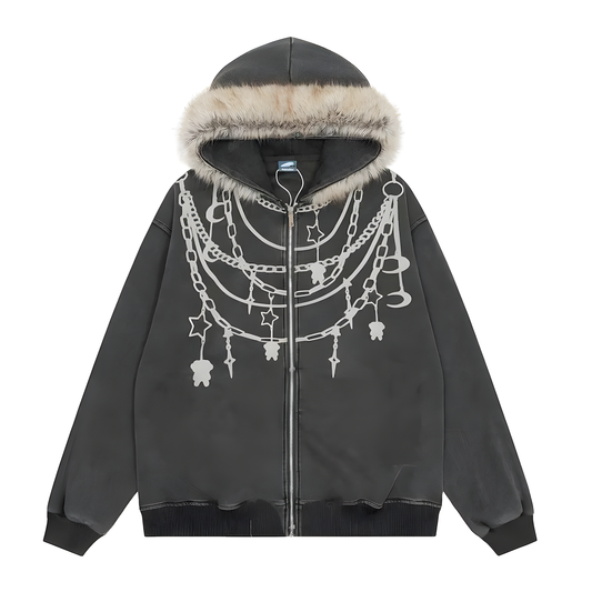 Plush-Collar Hooded Jacket