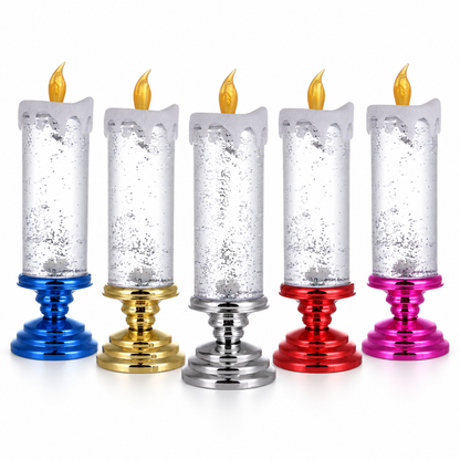 LED Glitter Candle with Pedestal Base