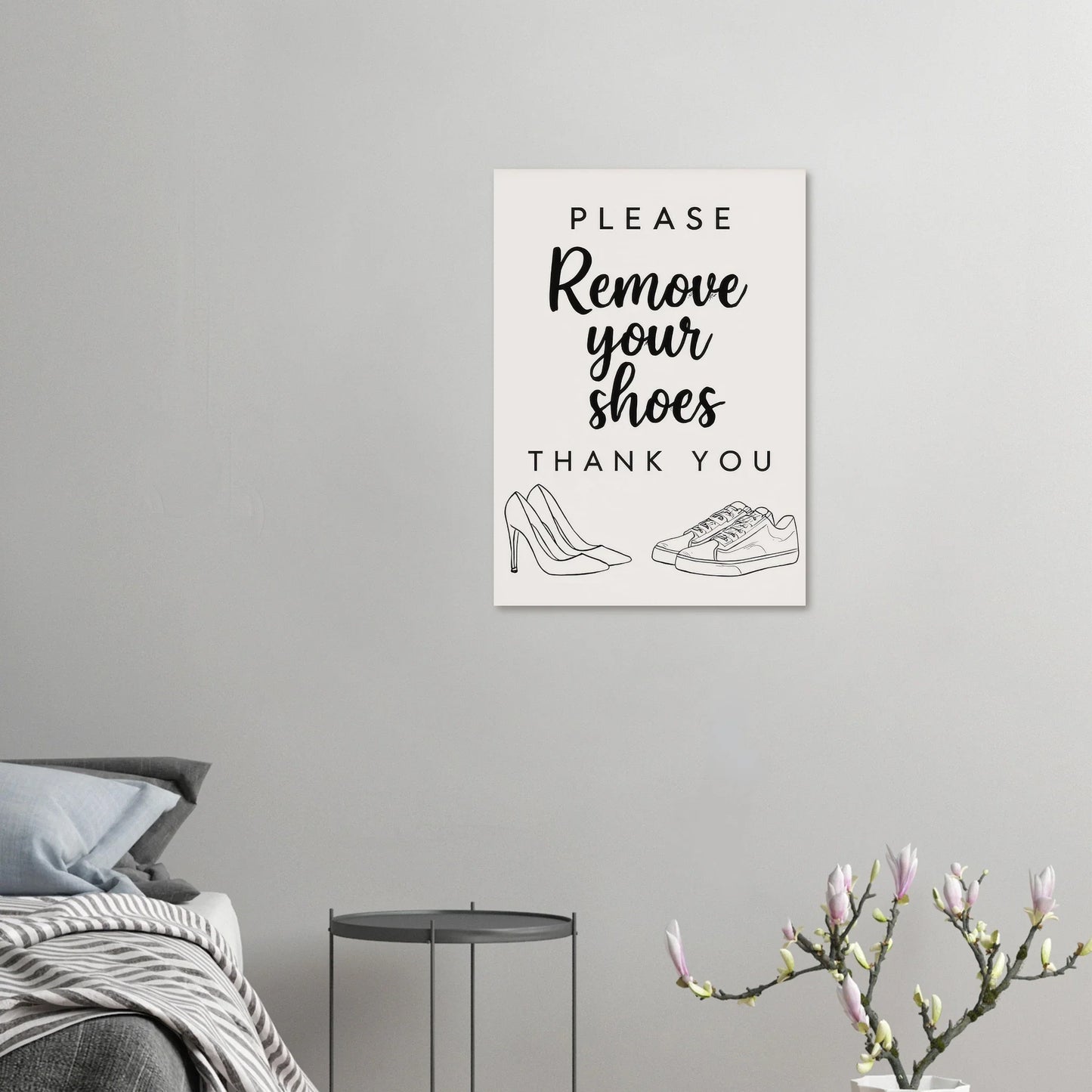 Elegant 'Remove Your Shoes' Art Print for a Welcoming Home in Multiple Sizes