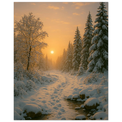 Winter Sunset Wonderland Poster - Golden Hour Forest Landscape Art Print in Various Sizes
