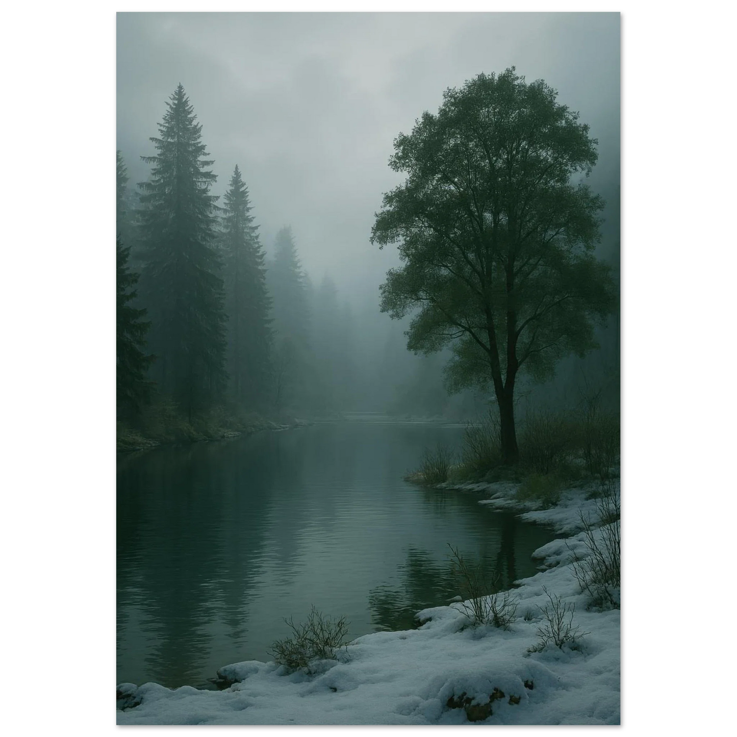 Mystical Winter Lake Landscape Premium Poster