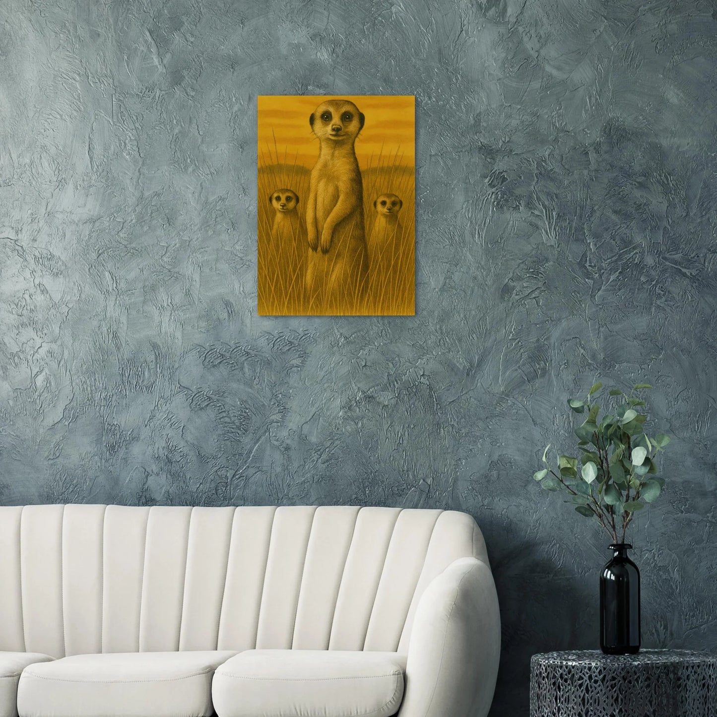 Vintage Safari Meerkat Family Art Print - Warm Ochre Tones Poster