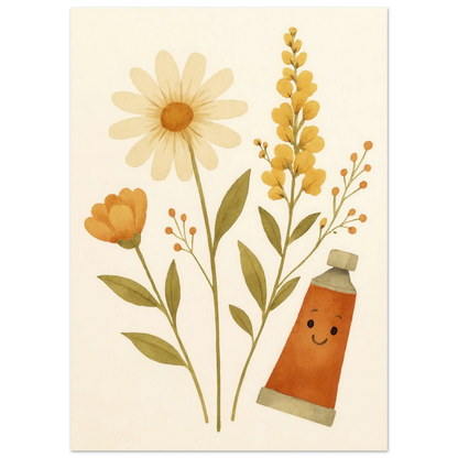 Vibrant Floral & Happy Paint Tube Art Print – Whimsical Barn Style Botanical Wall Art in Multiple Sizes