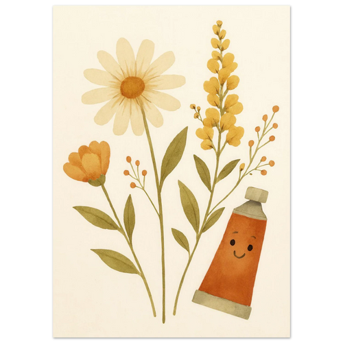 Vibrant Floral & Happy Paint Tube Art Print – Whimsical Barn Style Botanical Wall Art in Multiple Sizes