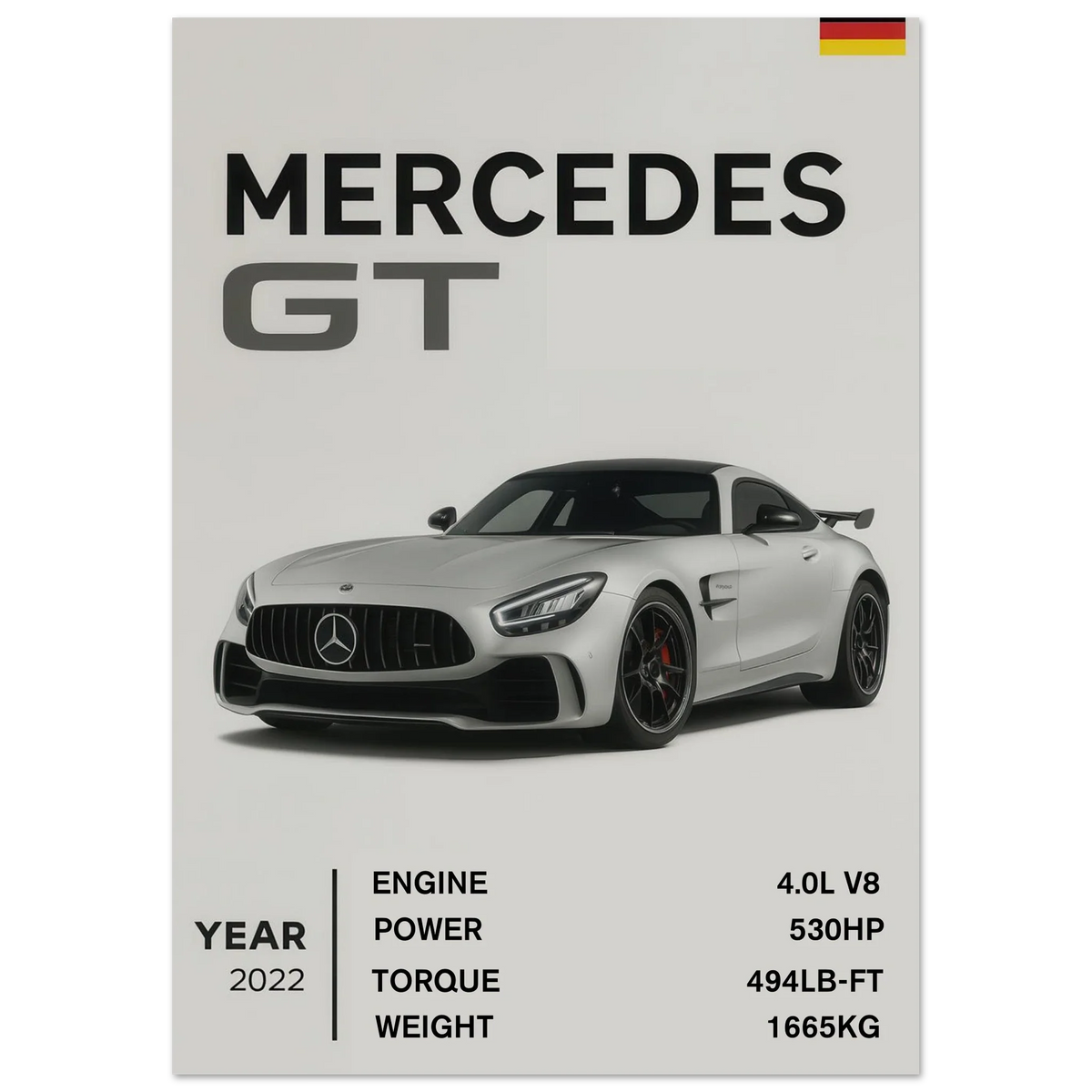 Mercedes GT 45: German Engineering Specs Poster Print – Elevate Your Space with Automotive Artistry