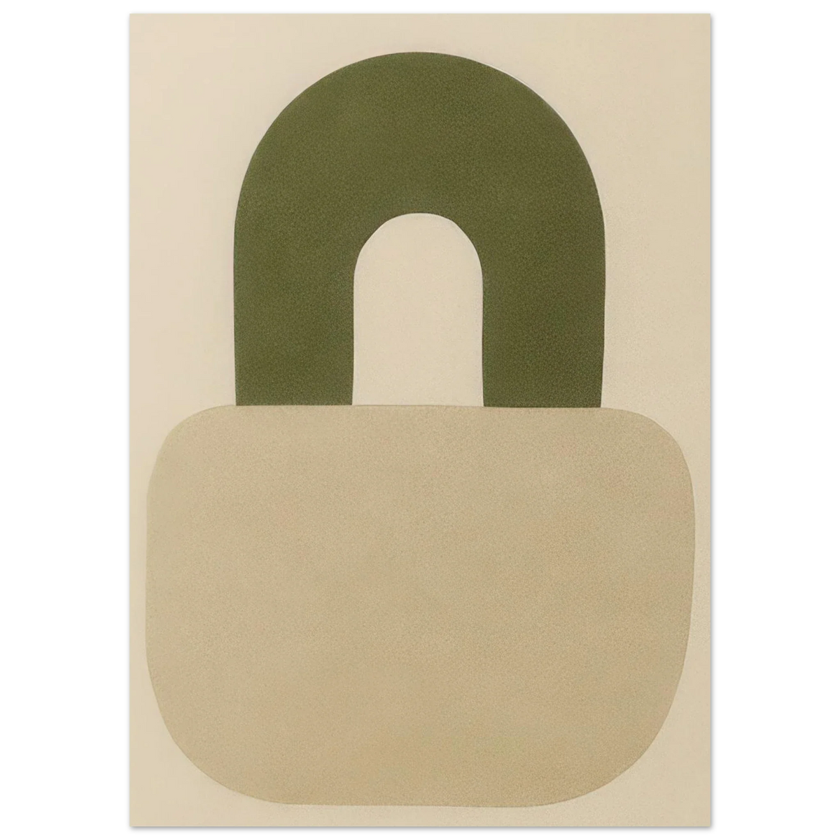 Abstrakt minimalistisk hänglåsdesign poster – Mjuk beige och armygrön väggkonst i premiumkvalitet